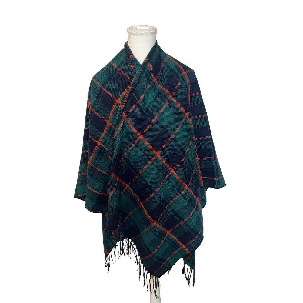 Ruggine Poncho Style Plaid Shawl with Neck Slit NWT